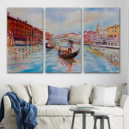 Venedik Kanalın da Gondollar Yağlıboya Görünüm Dekoratif Kanvas Duvar Tablosu-3660