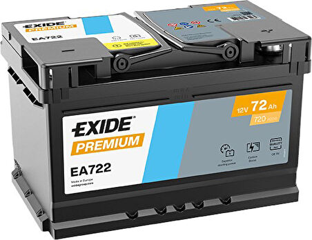 Exıde EA722 12V  72Ah 720A Premium Akü (Ford-Opel Alçak Tip) (Üretim Tarihi:2025)