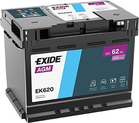 Exıde EK620 12V 62Ah 680A Start Stop Agm Akü (Üretim Tarihi:2025)