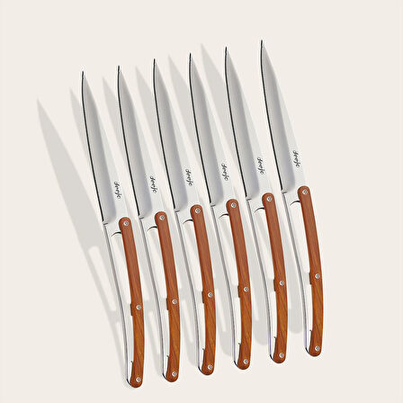 6 Deejo Steak Knives Serrated, Coral Wood