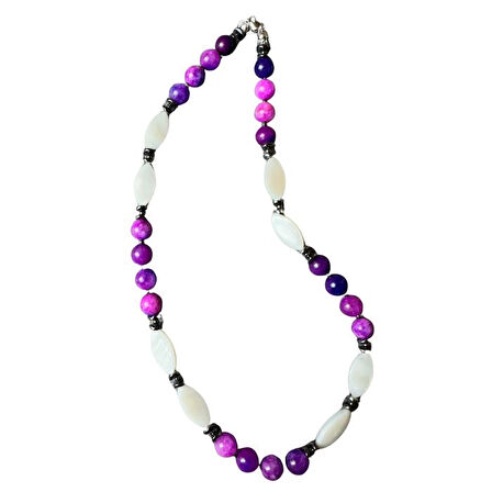 Uretti - Özlem 9422 2455 El Yapımı Mor Akik ve Sedef Doğal Taş Kolye