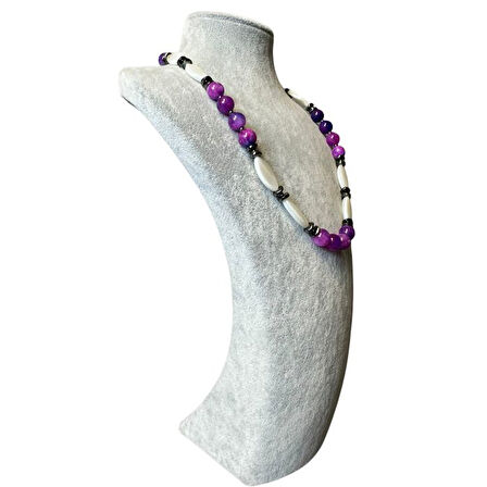 Uretti - Özlem 9422 2455 El Yapımı Mor Akik ve Sedef Doğal Taş Kolye