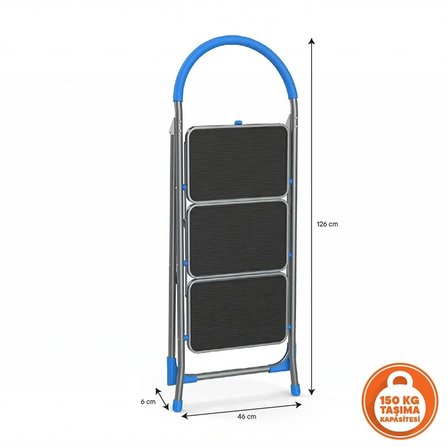 3 BASAMAKLI KATLANIR YER KAPLAMAZ MERDİVEN 150 KG TAŞIMA KAPASİTELİ