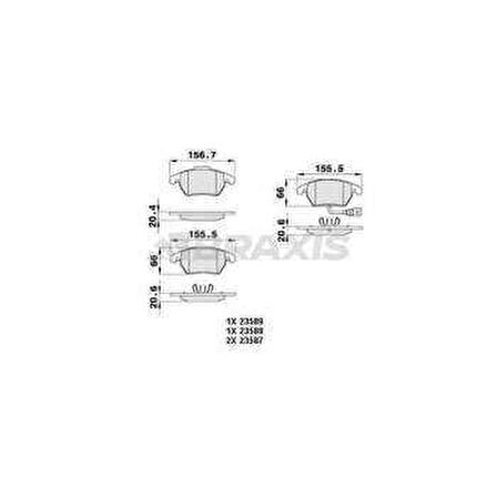 ON FREN BALATASI CADDY 03- GOLF V A3 OCTAVIA TOURAN TOLEDO 04- PASSAT JETTA 05- FISLI - BRAXIS AB0004