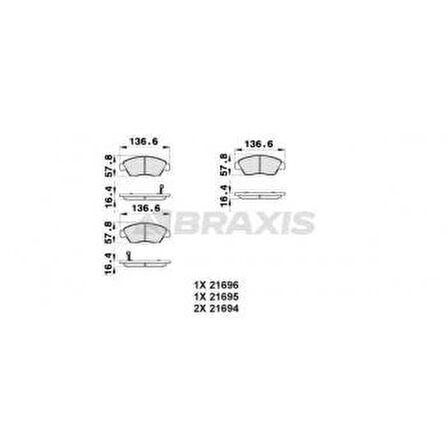 ON FREN BALATA HONDA CIVIC 1.6 1992-2000 - BRAXIS AB0170
