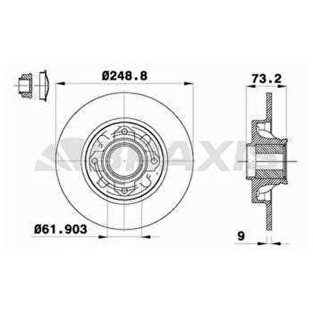 ARKA FREN DISK AYNASI P308 SW P308 COUPE C4 B7 - TEK TEKER ICIN - DIAM249 EP 9 - HAVA SOGUTMASIZ - BRAXIS AD0134