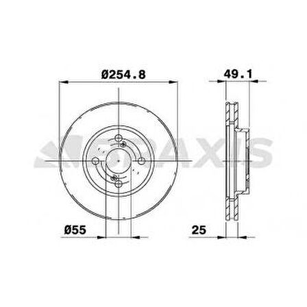 ON FREN DISK AYNASI HAVALI COROLLA E12 03-07 VVTI 255X4 - BRAXIS AE0177