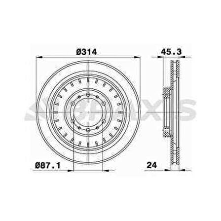 ON FREN DISK AYNASI HAVALI PAJERO 1998- L200 1996 2007 4WD K74T 314X6 - BRAXIS AE0459