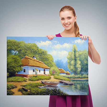 Ukrayna Köy Evi Manzarası Yağlıboya Görünüm Dekoratif Kanvas Duvar Tablosu-3663