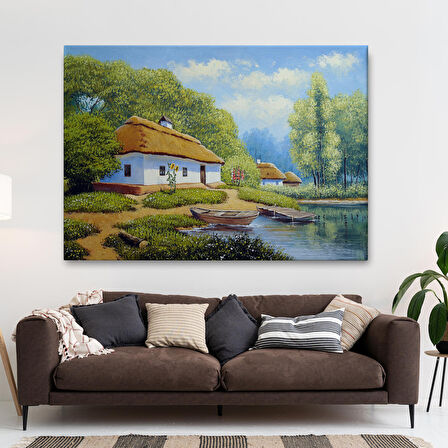 Ukrayna Köy Evi Manzarası Yağlıboya Görünüm Dekoratif Kanvas Duvar Tablosu-3663