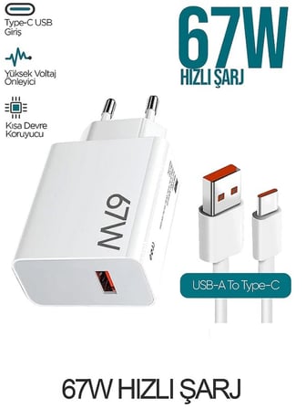 Xiaomi Redmi Note 8 8 Pro 9 9 Pro 10 10 Pro Uyumlu 67 Watt Hızlı Şarj Aleti 67W Adapör ve Kablo