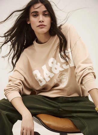 Ba&Sh Pembe Kadın Yuvarlak Yaka Yazı Baskılı Sweatshirt