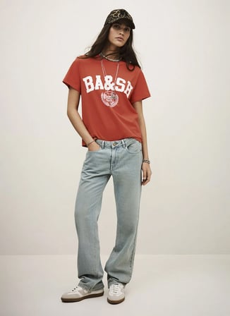 Ba&Sh Kırmızı Kadın Yazı Baskılı T-Shirt