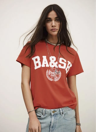 Ba&Sh Kırmızı Kadın Yazı Baskılı T-Shirt