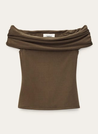 Ba&Sh Kahverengi Kadın Fitilli Desen T-Shirt