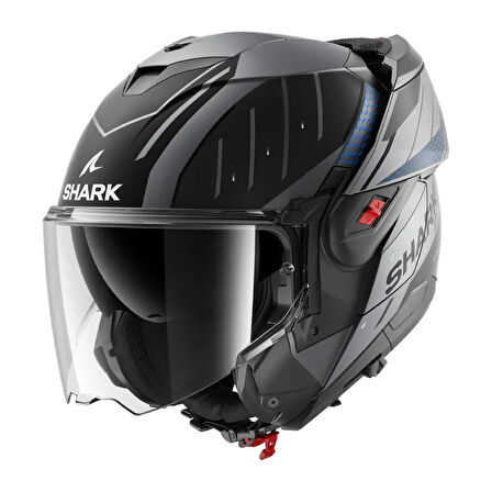 SHARK OXO RYDGER MAT SİYAH-GRİ-MAVİ ÇENE AÇILIR KASK