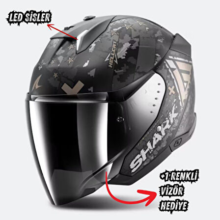 Shark Skwal i3 Jet Hellcat Mat Stop Lambalı ve Led Sisli Açık Kask