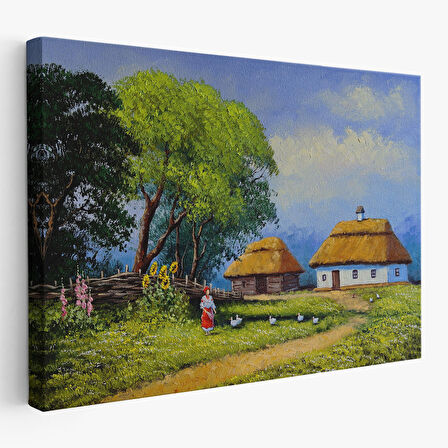 Ukrayna Köy Evi Manzarası Yağlıboya Görünüm Dekoratif Kanvas Duvar Tablosu-3664