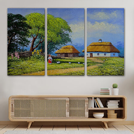 Ukrayna Köy Evi Manzarası Yağlıboya Görünüm Dekoratif Kanvas Duvar Tablosu-3664