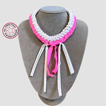 Uretti - Mehtap 4435 - El Yapımı Mayo İpi Örgü Pembe Tasarım Kolye