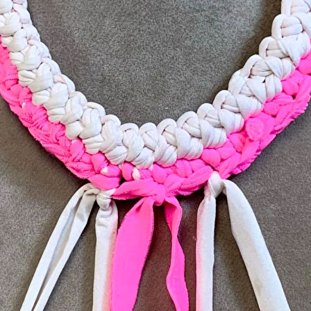 Uretti - Mehtap 4435 - El Yapımı Mayo İpi Örgü Pembe Tasarım Kolye