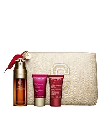 Clarins Double Serum 50 ml + Rose Lumiere + Multi Night + Toiletry Bag Cilt Bakım Seti