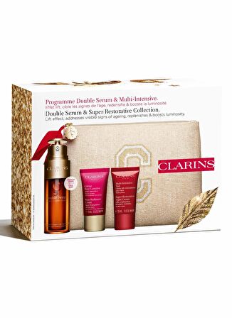 Clarins Double Serum 50 ml + Rose Lumiere + Multi Night + Toiletry Bag Cilt Bakım Seti