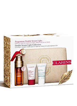 Clarins Double Serum Light Texture 50 ml + Beauty Flash Balm 15 ml + Cryo Flash Cream Mask 15 ml + Toiletry Bag Cilt Bakım Seti