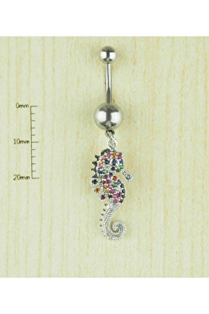316 Cerrahi Çelik Zirkon Taşlı Denizatı Göbek Piercing