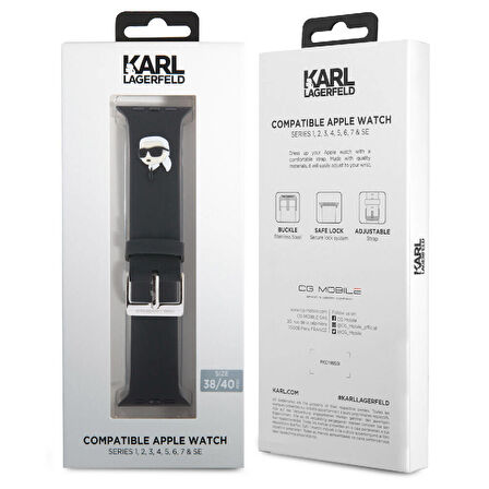 Apple Watch 7 41mm Karl Lagerfeld Orjinal Lisanslı İkonik Karl Head Logolu Silikon Kordon