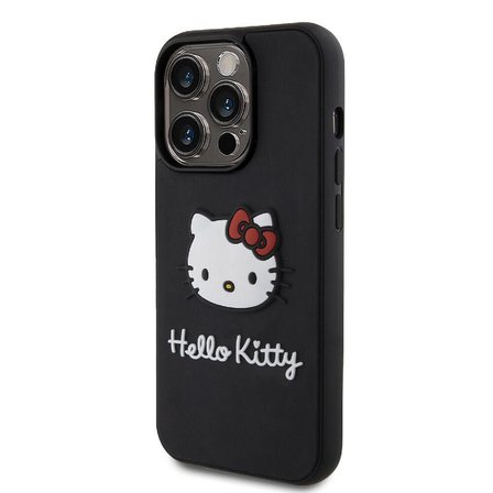 Apple iPhone 15 Pro Max Uyumlu Kılıf Hello Kitty Orjinal Lisanslı Yazı ve İkonik Logolu 3D Rubber Kitty Head Kapak