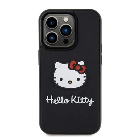 Apple iPhone 15 Pro Max Uyumlu Kılıf Hello Kitty Orjinal Lisanslı Yazı ve İkonik Logolu 3D Rubber Kitty Head Kapak