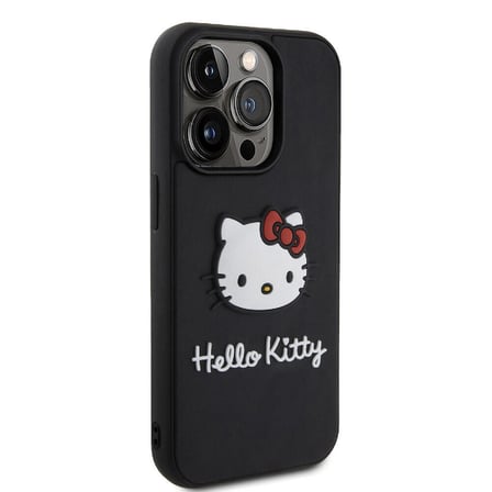Apple iPhone 15 Pro Max Uyumlu Kılıf Hello Kitty Orjinal Lisanslı Yazı ve İkonik Logolu 3D Rubber Kitty Head Kapak