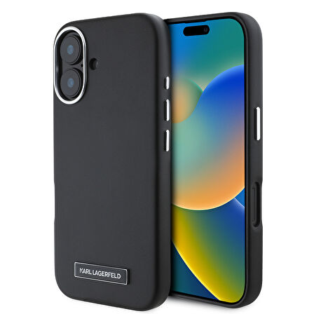 iPhone 16 Kılıf Karl Lagerfeld Lisanslı Magsafe Özellikli Metal Kamera Buton Tasarımlı PU Deri Siyah
