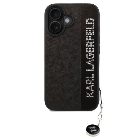 iPhone 16 Kılıf Karl Lagerfeld Orjinal Lisanslı Anahtarlıklı Taşlı KL Yazılı Saffiano Rhinestones Kapak