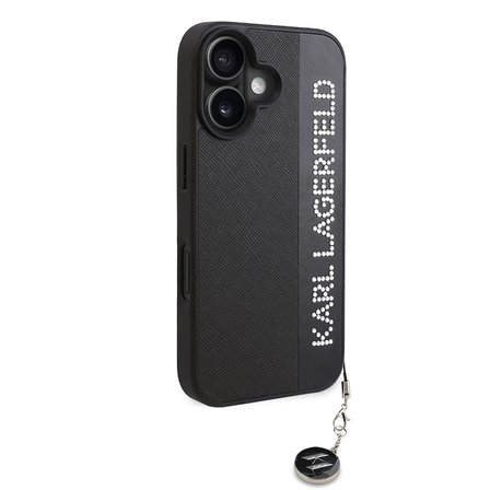 iPhone 16 Kılıf Karl Lagerfeld Orjinal Lisanslı Anahtarlıklı Taşlı KL Yazılı Saffiano Rhinestones Kapak