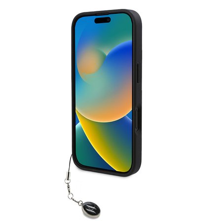iPhone 16 Kılıf Karl Lagerfeld Orjinal Lisanslı Anahtarlıklı Taşlı KL Yazılı Saffiano Rhinestones Kapak