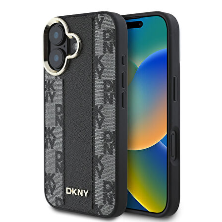 Apple iPhone 16 Plus Uyumlu Kılıf DKNY Orjinal Lisanslı Magsafe Şarj Özellikli 3D Yazılı Checkered Pattern Kapak