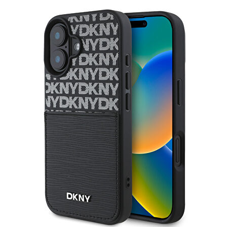 Apple iPhone 16 Uyumlu Kılıf DKNY Orjinal Lisanslı Kartlıklı 3D Yazılı Repeat Texture Pattern Kapak