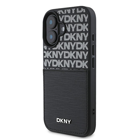 Apple iPhone 16 Uyumlu Kılıf DKNY Orjinal Lisanslı Kartlıklı 3D Yazılı Repeat Texture Pattern Kapak