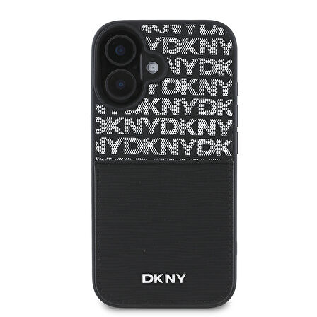 Apple iPhone 16 Uyumlu Kılıf DKNY Orjinal Lisanslı Kartlıklı 3D Yazılı Repeat Texture Pattern Kapak