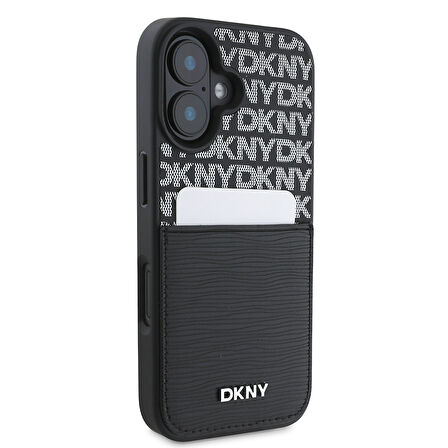 Apple iPhone 16 Uyumlu Kılıf DKNY Orjinal Lisanslı Kartlıklı 3D Yazılı Repeat Texture Pattern Kapak