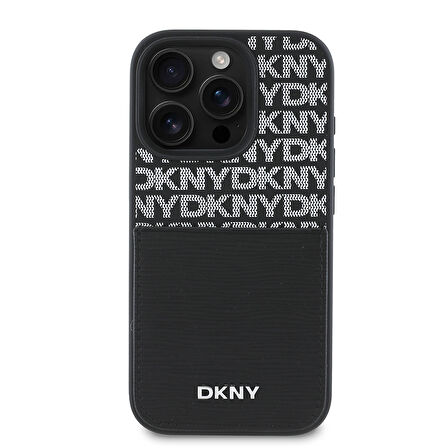 Apple iPhone 16 Pro Uyumlu Kılıf DKNY Orjinal Lisanslı Kartlıklı 3D Yazılı Repeat Texture Pattern Kapak