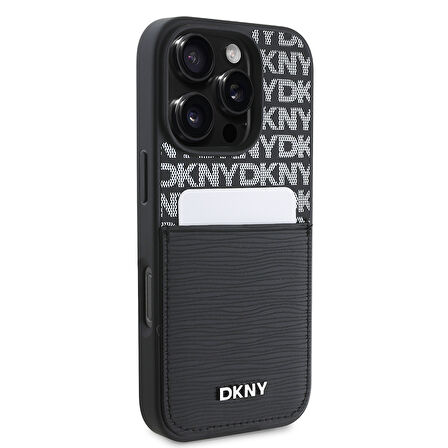 Apple iPhone 16 Pro Uyumlu Kılıf DKNY Orjinal Lisanslı Kartlıklı 3D Yazılı Repeat Texture Pattern Kapak