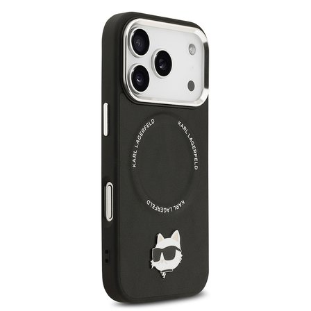 iPhone 17 Pro Kılıf Karl Lagerfeld Orjinal Lisanslı M-safe Şarj Özellikli Metal Kamera ve Buton Tasarımlı Choupette PU Deri Kapak