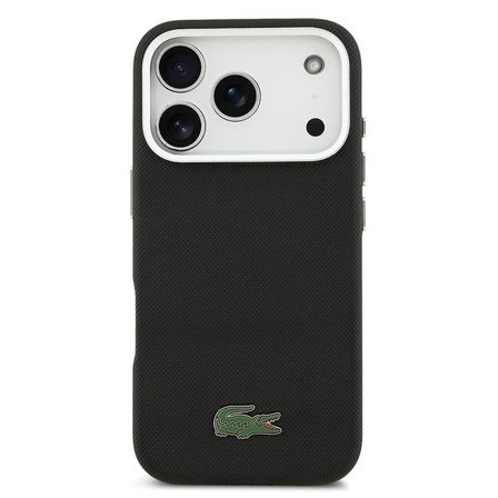 Lacoste iPhone 17 Pro Kılıf Siyah MagSafe Özellikli PVC Pike Desenli