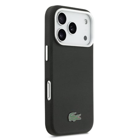 Lacoste iPhone 17 Pro Kılıf Siyah MagSafe Özellikli PVC Pike Desenli