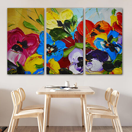 Renkli Çiçekler Yağlıboya Görünüm Dekoratif Kanvas Duvar Tablosu-3666