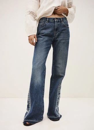 Ba&Sh Mavi Kadın Nakışlı Denim Pantolon