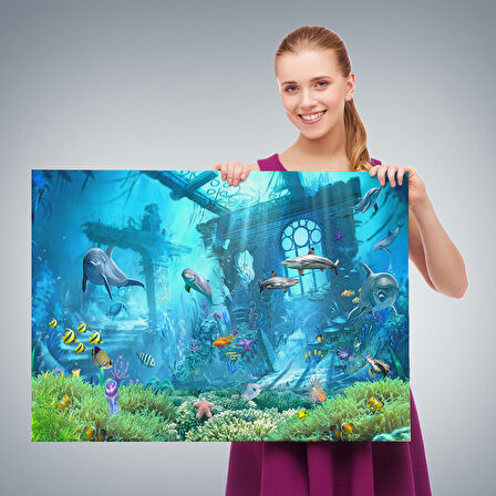 Su Altı Manzarası Yağlıboya Görünüm Dekoratif Kanvas Duvar Tablosu-3667